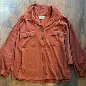 BUCKETLIST Brick Red Long Sleeve Button-Up Top